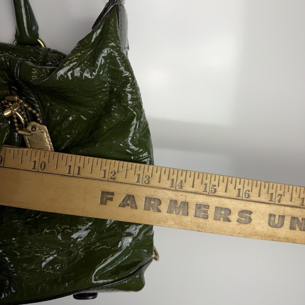 Coach Satchel Bag Womens Medium Green Patent Leather Chain Strap Gold Hardware - Picture 6 of 11